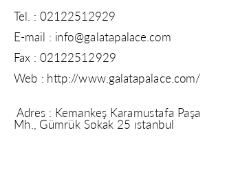 Galata Palace Hotel iletiim bilgileri